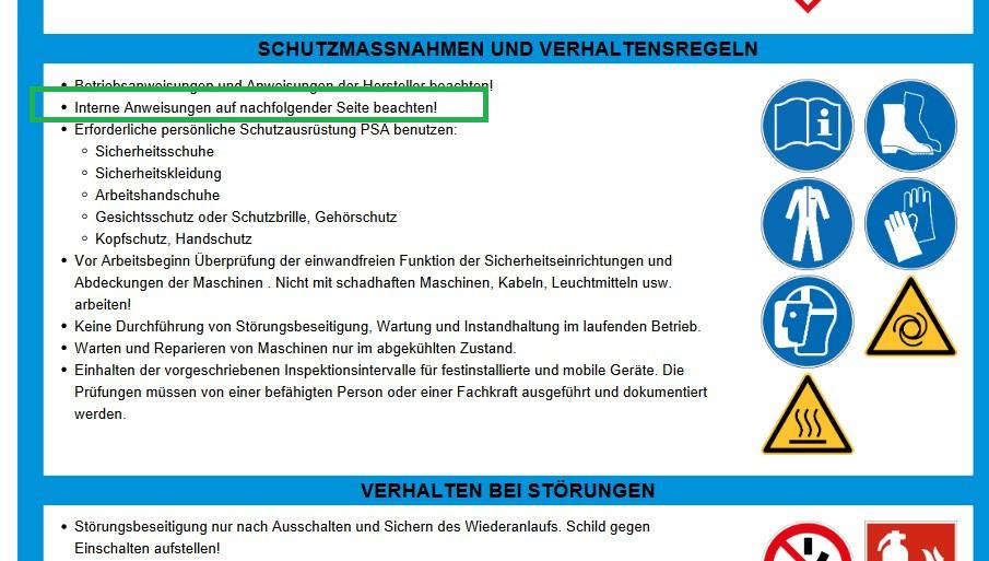 Vorlage für eine Betriebsanweisung