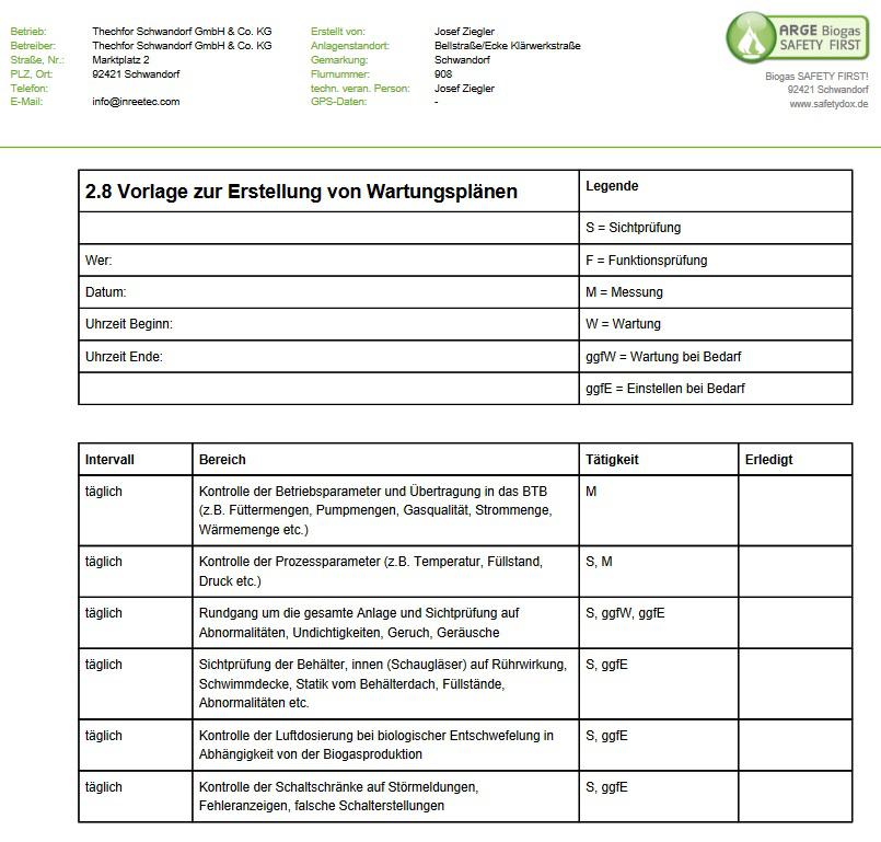 Nach Zeitintervallen gegliederter Wartungsnachweis