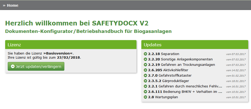 Dashboard der Demo- und Basisversion